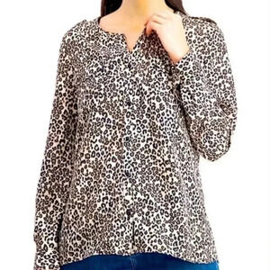 Serein boutique Animal Leopard Print Button Front Blouse Size 1X